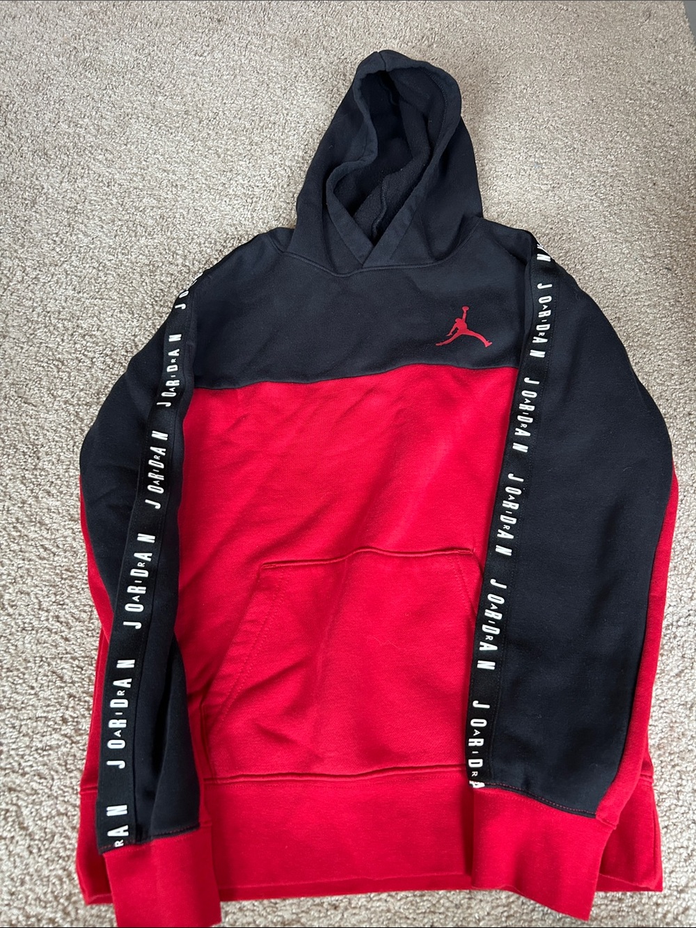 Jordan Black and Red Panel Pullover Hoodie with Jumpman